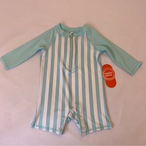 Wonder nation baby boy swim 3-6 months 1 pc mint green and white stripe.